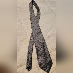 Steel Grey, Black With Balc & Blue Pattern Necktie 100% Silk Hand Made